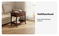 With Wheels Rolling Organizer Table Multi-Functional Convertible Rolling Table Space-Saving Design Nightstand 360-Degree Casters for Apartment Dwellers, Homeowners, Distant Workers, Living Room, Balcony, Bedroom, Home Office