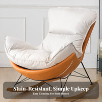 Nordic Design Upholstered Rocking Chair Padded Seat Upholstered Eggshell Lounger High Backrest Rocker Skin-Friendly Textile for Parents, Nursing Mothers, Homeowners, Balcony, Living Room, Bedroom, Reading Nook