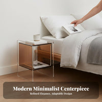 Modern Design 2-Tier curved based Table Minimalist and aesthetic curved based Couch Table Transparent Look Nightstand Space-Saving for Apartment Dwellers, residents, Students, Bedroom, Living Room, Small areas, Office