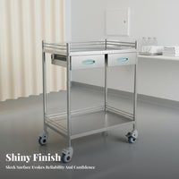Stainless Steel Medical Cart Heavy Duty Hospital Instrument Cart Rust-Resistant 2-Tier Rolling Trolley for Nurses, Procedure Room, Testing Facility