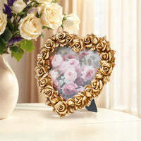 European Carved Gold Rose Heart Photo Frame