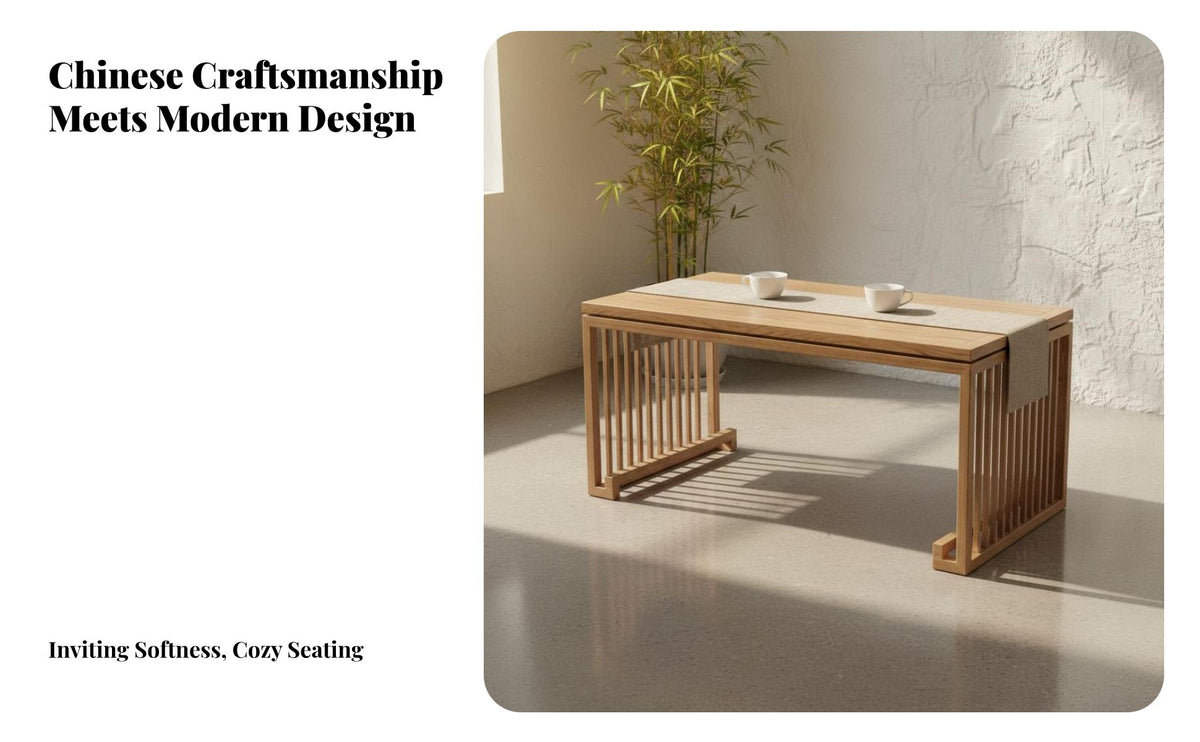 Linen Textile Upholstery Teahouse Table and Chair Combination Rounded Corners Chinese Design Wooden Booth Set Ergonomic Design Modern Solid Wood Lounge Furniture for Restaurant Owners, Hotel Managers, Interior Designers, Homestay, Reception Area
