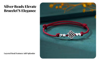 Red Lucky Knot String Bracelet, 2026 Horse Year Zodiac, Silver Bead, Handmade Chinese Design for Women