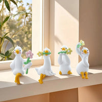 4 Pieces Mini Goose Figurine Set Small Miniature Figure White for Drivers