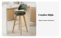 Nordic Design Upholstered Swivel Counter Chair Padded Backrest Upholstered Swivel Stool Built-in Footrest Seating Furniture Sturdy Wooden Legs for Bar Owners, Homeowners, Interior Designers, Kitchen Island, Cafe, Restaurant, Dining Room