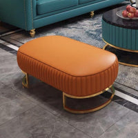 Light Luxury Design Padded Long Bench Multi-Purpose Use Oval Ottoman with Metal Base Elegant Design Footstool Sturdy Frame for Guests, Homeowners, Interior Designers, Living Room, Bedroom, Entryway, Lounge Area