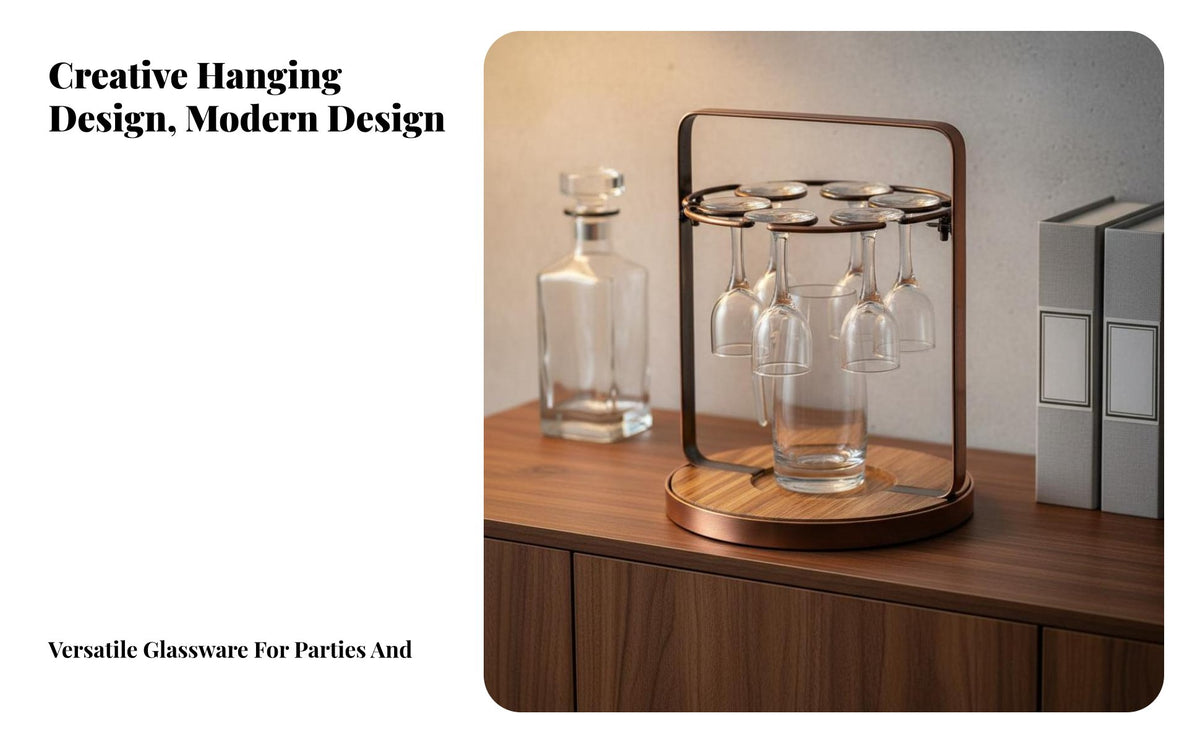 Creative Design Hanging Glass Rack Ideal Gift Small Drink Glass Holder Set Handmade Agave Spirit Small Drink Flight Board Heavy Base Glasses for Home Bar Owners, Whiskey Lovers, Wine Cabinet, Man Cave, Housewarming, Living Room