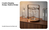 Creative Design Hanging Glass Rack Ideal Gift Small Drink Glass Holder Set Handmade Agave Spirit Small Drink Flight Board Heavy Base Glasses for Home Bar Owners, Whiskey Lovers, Wine Cabinet, Man Cave, Housewarming, Living Room