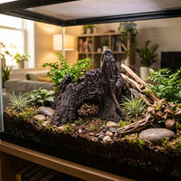 Rock-Textured Resin Reptile Hide, Crested Gecko Tank Accessories and Reptile Rock Hideout, Dark Brown Cave for Small Frogs and Amphibians, 10cm