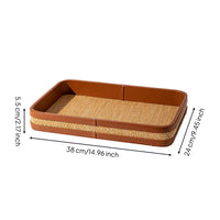 Woven Tray with Leather edge Structured Woven Grass Tray for Entryway
