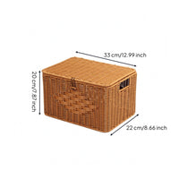 Natural Brown Imitation-Rattan Storage Box Rounded Edges Handmade Lidded Box Handle Openings Rectangular Storage Basket Handwoven