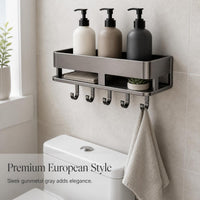 Cream Style Bathroom Shelf Wall-Mounted No-Drill Toilet Washbasin Storage Rack with Hooks