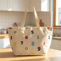 Travel Bag and Insulated Tote Bag for Food, Oxford Cloth Cool Bag with Shoulder Bag Strap, Unique Number Print Foldable Bag, 10L Grocery Bag