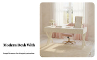 Light Luxury Aesthetic nimbusShaped Desk with Drawers Rounded Corners Study Station Minimalist work design Surface for Students, Girls, Home Office Users, Bedroom, Dorm Room