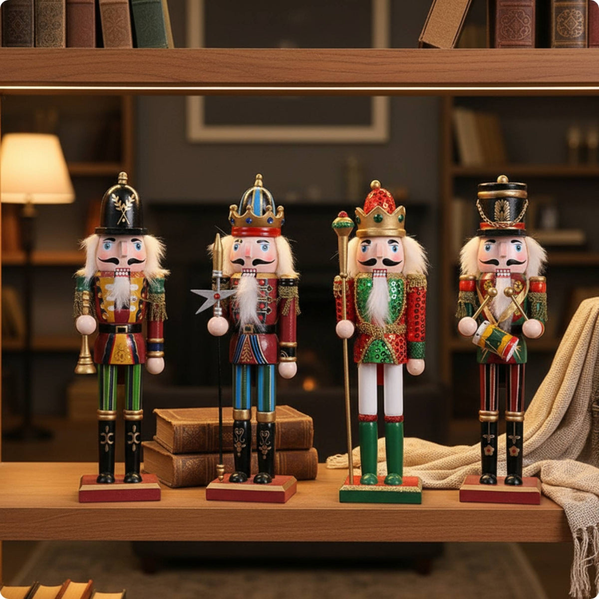 4 Pieces Traditional Wooden Nutcracker Tabletop Soldier Nutcracker Decorative Decoration Festive for Collectors, Mantel, Entryway