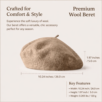Women's Wool Painter Hat for Winter Wear, Solid Color Retro Artist with 96% Material, French Style Cap for Autumn