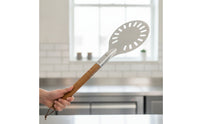 Perforated Pizza Peel with Wooden Handle Anodized Pizza Tuner Transfer with Long Handle Lightweight for Home Cooks, Outdoor Cooking