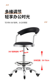 厨房炒菜椅子家用升降吧台椅高脚椅旋转滑轮理发大工凳靠背师傅椅 九格椅 黑色 带脚踏 53-70cm 锁定轮