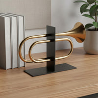 Gold Trumpet Book Stopper Modern Design Trumpet Bookend Creative Shape Metal Bookend for Study Room, Bookcase, Showroom
