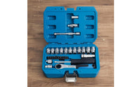 29 Pieces Adapter Included Pass-Through Socket Set CR-V Steel 12-Point Socket Wrench Set Extension Bar Compact Design for Mechanics