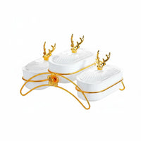 Elegant Design Snack Dish Set with Metal Stand Food-Grade Material Lidded Fruit and Nut Serving Platter Gold Accents Compartment Snack Platter Dustproof for Hotels, Parties, Holiday Gatherings, Living Room, Weddings