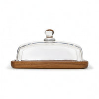 Serving Tray with Glass Lid Rectangular Tableware Wooden for Party, Brunch