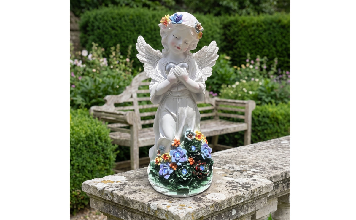 Rustic Solar Flower Fairy Resin Garden Statue