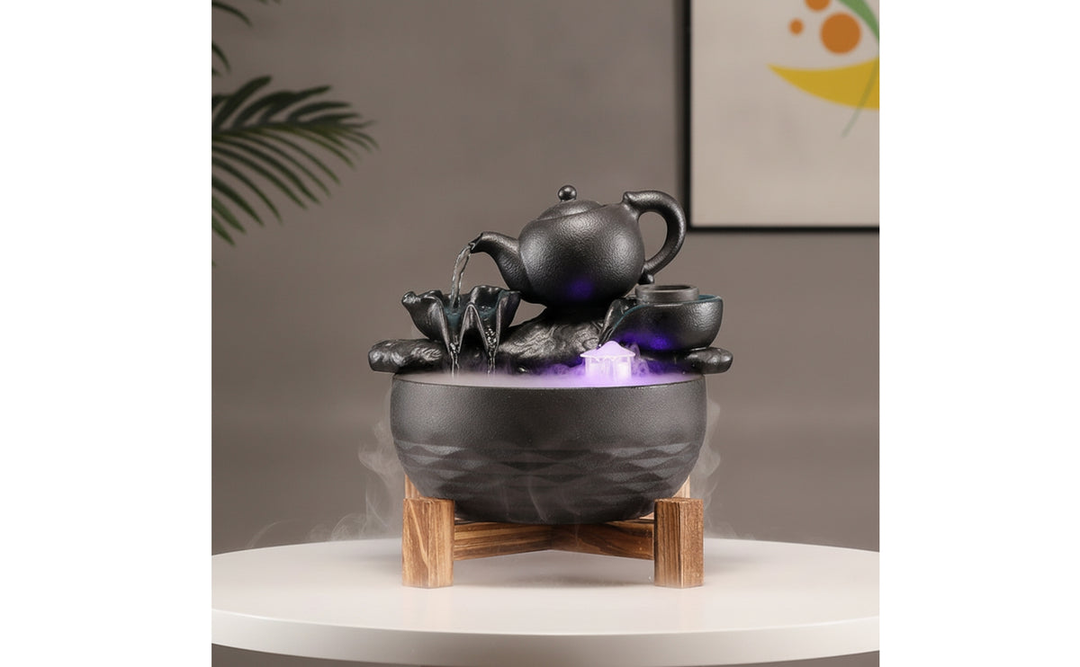 Teapot Indoor Water Feature Misting Desktop Water Feature with Misting for Living Room, Meditation Corner
