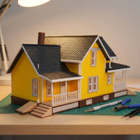 Miniature Villa with Porch Detailed American Style House Model Compact Diorama Building for Dioramas