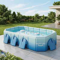 Rigid Foldable Pool with Toys Portable Rectangular Pool with Pump No-Inflation for Family, Kids, Backyard, Garden, Patio