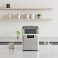 Compact Countertop Ice Maker Stainless Steel Portable Ice Maker Fast Appliance Efficient for Home Kitchen, Dorm Room, Bar, Drink Shop