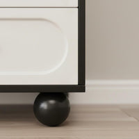 Black and Light-Toned Storage Cabinet Solid Wood Board Multi-Compartment Accent Cabinet Rounded Corners Modern Dresser with Spherical Legs