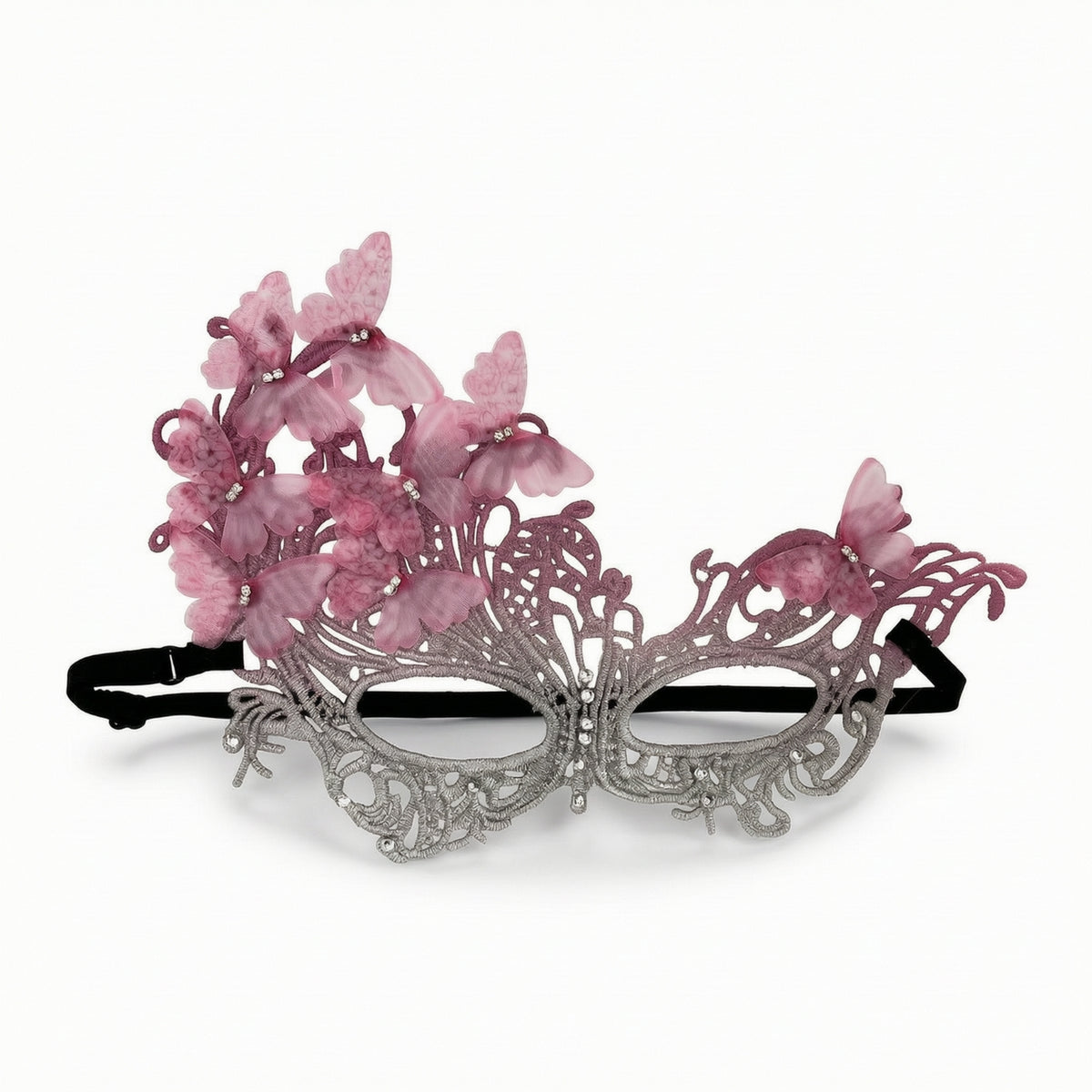 Butterfly Masquerade Mask Adjustable Lace Mask with Rhinestones Ornate for Women
