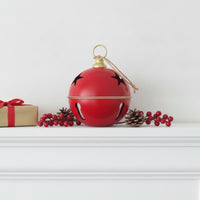 Bell Ornament with Star Cutouts Oversized Hanging Bell with Jute Cord Classic for Mantel