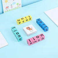 Letter Matching Toy Wooden Spelling Game Alphabet Blocks Color-Coded Flash Cards Phonics for Preschoolers, Homeschool, Classroom
