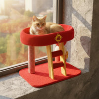 Cat Climbing Structure with Ladder Multi-Functional Cat Activity Soft Resting Area Top Perch Animal Furniture for Small Apartment