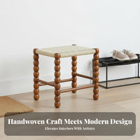sturdy Wood Frame Woven Top Wooden Stool Nordic aesthetic Low Wooden Stool Minimalist Design Footrest Multifunctional for Homeowners, Renters, Children, Entryway, Living Room, Hallway, Bedroom