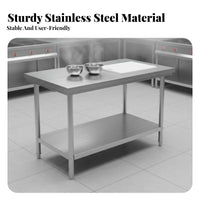 Anti-Rust Stainless Steel Work Table High Load-Bearing Capacity Stainless Steel Workbench Easy to Clean Commercial Kitchen Prep Table Adjustable Leveling Feet for Restaurant Employees, Workshop Workers, Homeowners, Cafeteria, Bakery, Garage, Laundry Room