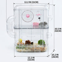Large Hamster Cage and Multi-Level Hamster Villa, Square Shape 3 Tier Cage with Accessories, Easy Clean Indoor Use Syrian Hamster Habitat Case