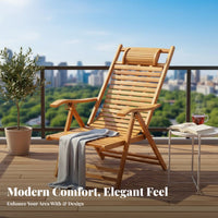 Adjustable Backrest Folding Recliner Chair Portable Foldable Slatted Lounger Installationready-to-Use Relaxation Furniture Ergonomic Design for Homeowners, Beachgoers, Rest Time, Balcony, Patio, Backyard