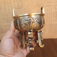 Incense Burner with Legs Brass Ding Bowl Dragon Relief Censer for Practitioners
