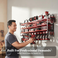 Multi-Tier Design Cordless Drill Storage Rack Space Saving Wall-Mounted Drill Holder Large Capacity Tool Organizer Heavy-Duty for DIY Enthusiasts, Woodworkers, Professionals, Garage, Workshop, Basement, Work Van