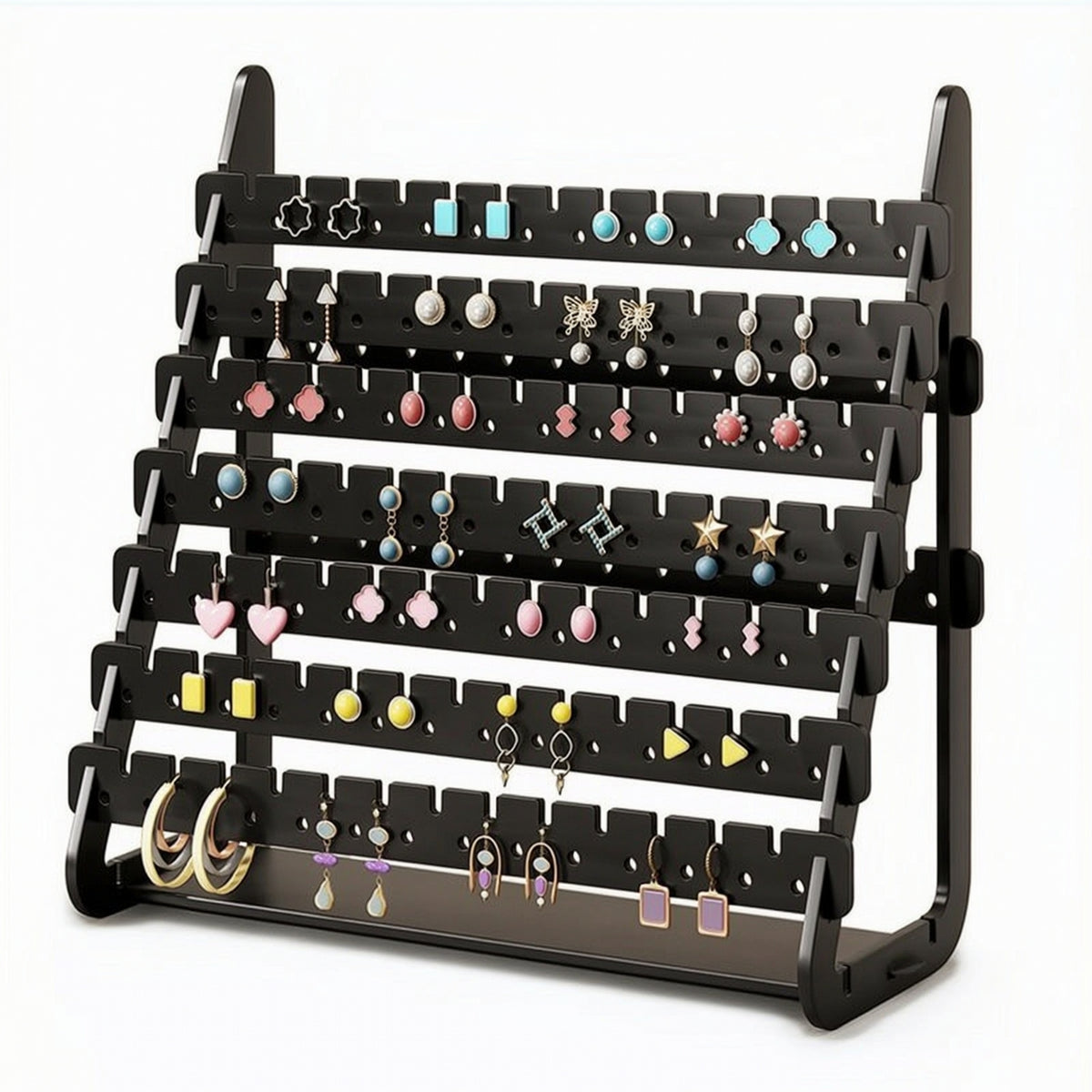 Multi-Tier Earring Holder with Notches Space-Saving Jewelry Organizer with Holes Sturdy Tabletop Jewelry Stand Elegant for Dresser