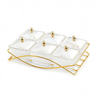 6-Compartment Divided Serving Tray with Lid Gold-Tone Divided Serving Dish with Lid Lidded Snack Server with Tray Transparent for Hosts, Homeowners, Parties, Gatherings, Tea Tables