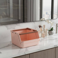 Desktop Storage Basket Built-in Handle Stackable Organizer Basket Slanted Front