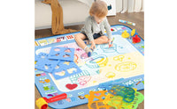 Messmessless Water Drawing Mat with Pens Lightweight Water Doodle Mat with Stamps Wipe-Clean Learning Toy Outdoor for Toddlers, Floor Play