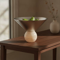 Pedestal Tray with Stone Base Modern Decorative Centerpiece Bowl Minimalist Stainless Steel Fruit Bowl for Entryway