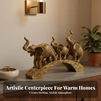 European Design Embossed Elephant Sculpture Intricate Details Resin Elephant Figurine Meaningful Gift Three Elephants on Bridge Statue High-Quality Finish for Feng Shui Enthusiasts, Collectors, Homeowners, Home Decor, Living Room, Entryway, Tabletop