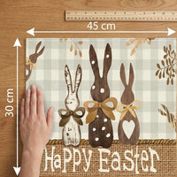 4 Piece Easter Placemats with Rustic Bunny & Gingham Print, Heat Resistant Linen Table Mats, Washable Dining Room Decor for Spring Parties, Seasonal Home & Kitchen
