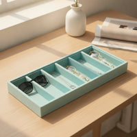 6-Compartment Eyeglass Display Tray Slim-Profile Eyeglass Tray with Compartments Soft Sunglasses Organizer with Compartments Rectangular for Collectors, Countertop, Dressing Table, Closet